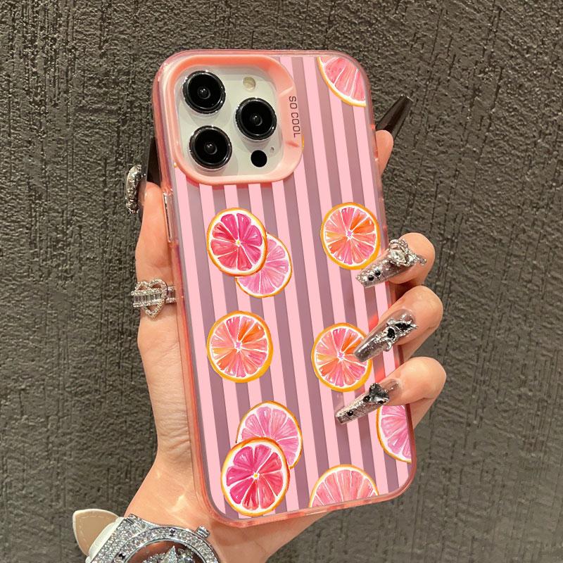 Creative Striped Strawberry Fresh Orange Laser Phone Case For iPhone 17 16 Pro Max 15 14 Pro Max Plus 13 Mini 12 11 Pro Max Case