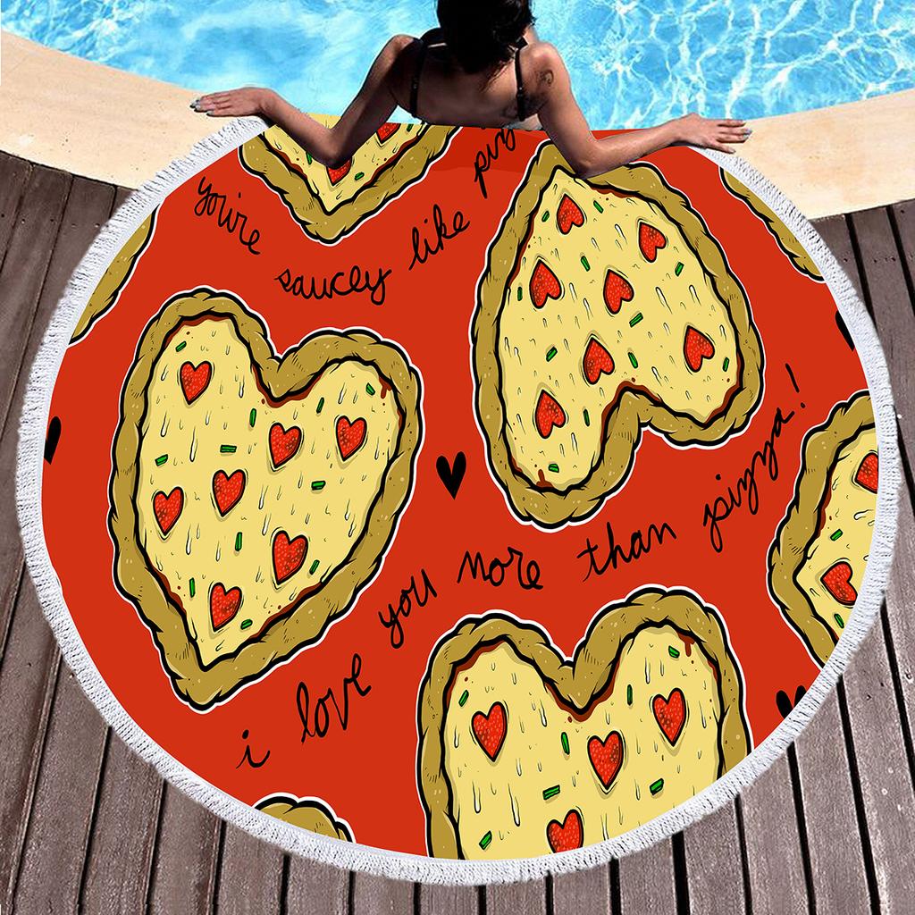 Round Beach Towel Delicious Pizza Pattern Round Beach Blanket Large Lightweight Beach Towel Quick Dry Absorbent Soft Pool Towel