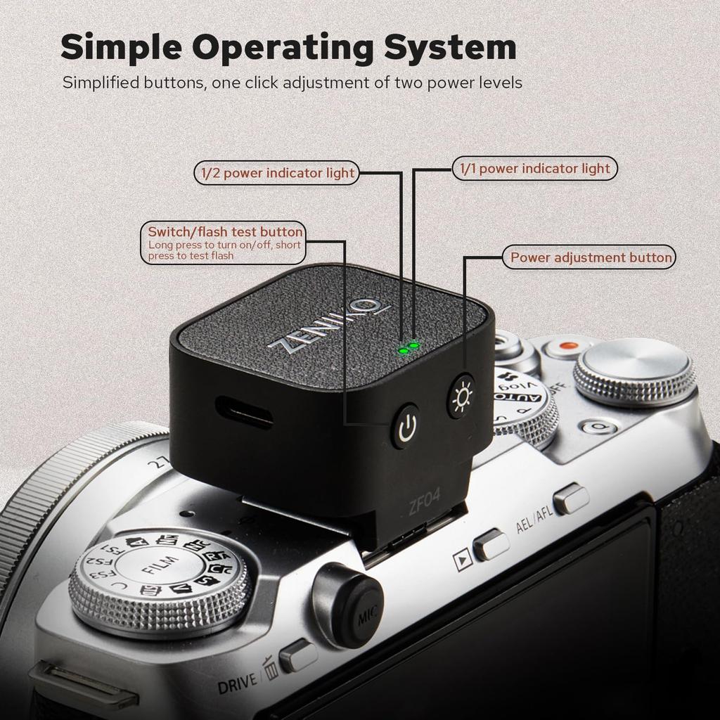 ZF04 Lightweight Mini Flash CCT 372 Full Power Flashlight with Universal Hot Shoe Mount On-Camera Flash, Speedlite, 6500K±200K, (Black)