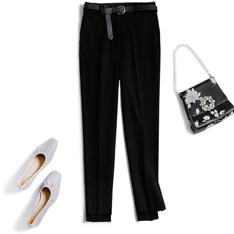 Women's Off-White High-Waist Slim Cigarette Pants - Light, Straight, Casual Spring Style