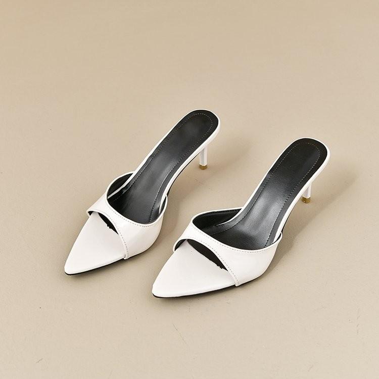 Wind pointed toe thin heel wearing slippers women's summer patent leather word with sandals sexy high heels