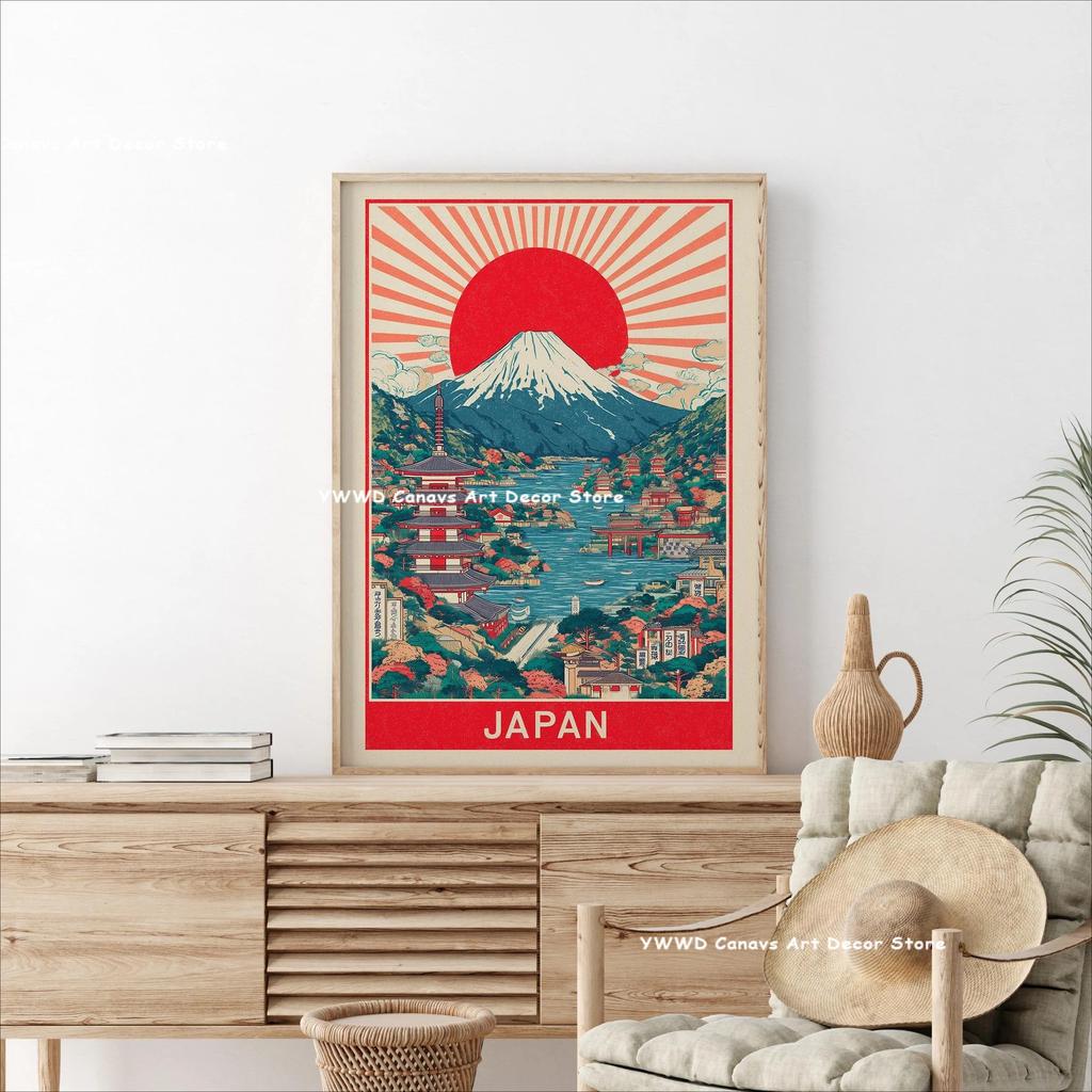 Tokyo Street Cherry Blossom Tourism Canvas Print Poster Japan Mount Fuji Sunrise Landscape Pagoda Wall Art Poster for Home Decor