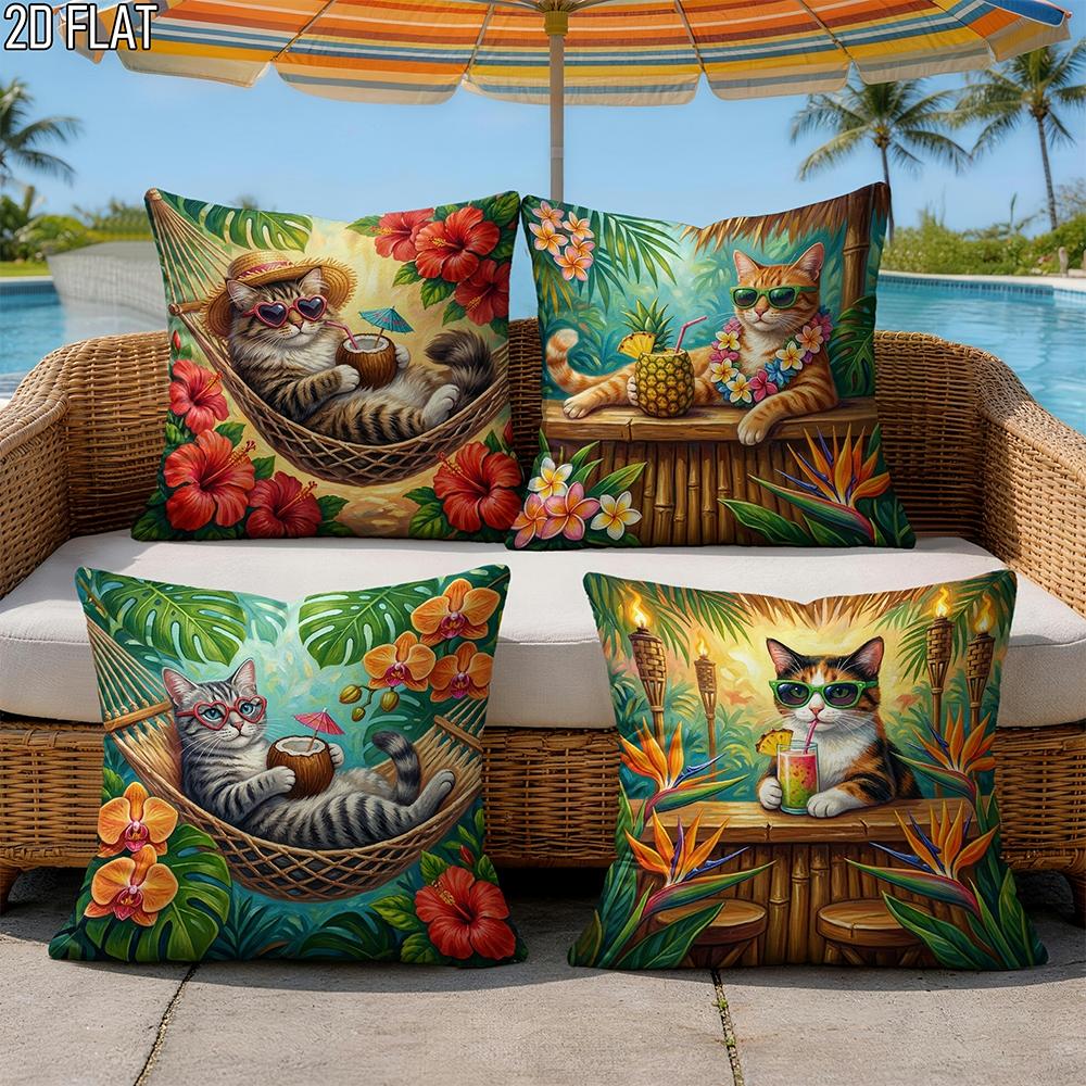 1/4pcs Tropical Vacation Cat Throw Pillow Covers Set of 4 Home farmhouse outdoor decoration cushion cover
