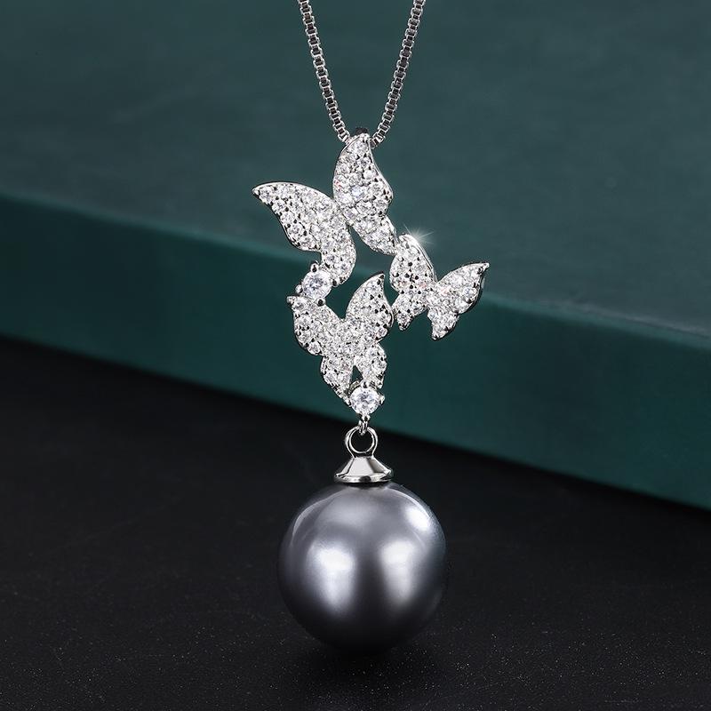 Jewelry Copper Bottom Gold-Plated Inlaid Gray Bead Butterfly Handmade Diamond Set 14Mm12Mm