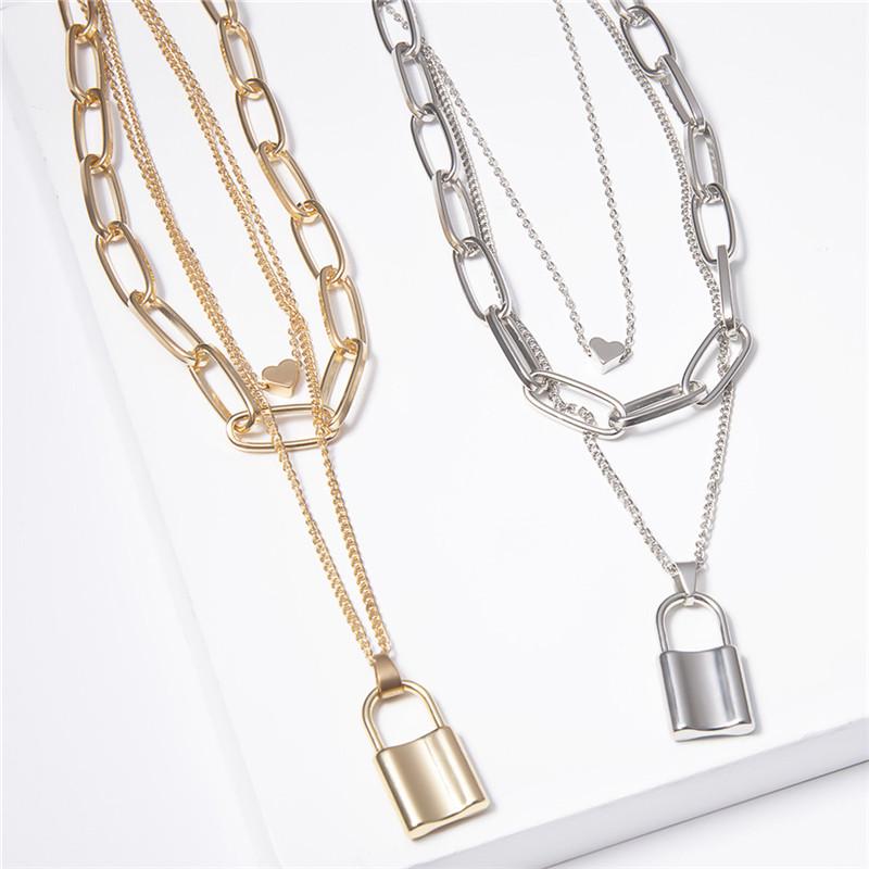 Mehrschichtiger Liebesschloss-Anhänger Choker Mode Steampunk Vorhängeschloss Herz Kettenhalskette Damenschmuck