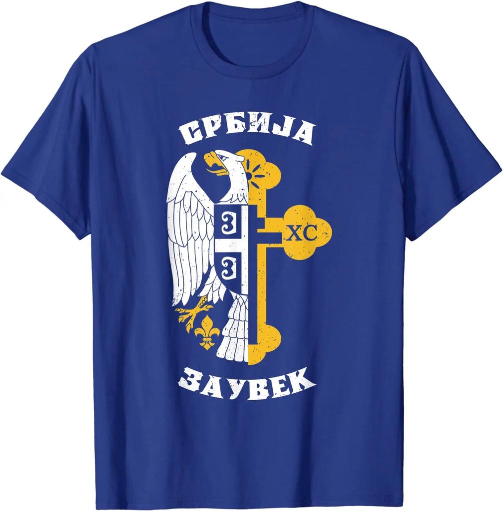 Serbian Flag Eagle Orthodox Cross Gift TShirt 100 Cotton ONeck Summer Short Sleeve Casual Mens Tshirt Size S3XL