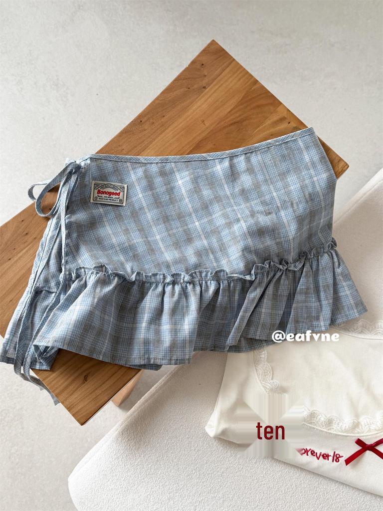 Korean Academy Style Plaid Ruffled High Waist Skirt