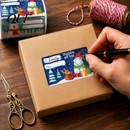 Handwritten Gift Tags Christmas Sticker Labels for Holiday Wrapping, Self-Adhesive with Blank Customizable Writing Area Present Decoration,