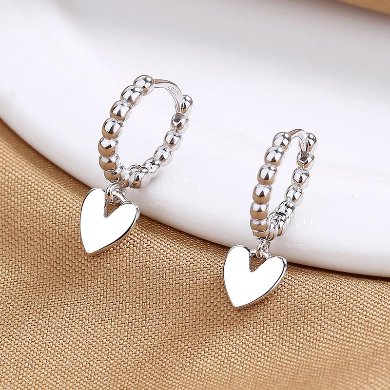Trendy 925 Silver Peach Heart Hoop Earrings - Simple, Fresh, and Elegant