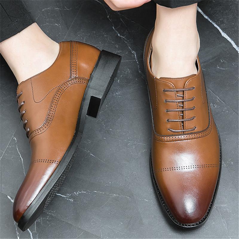 Fashion Gentleman Oxfords New Men's Pointed Black Brown Casual Dress Shoes Male Lace Up Formal Wedding Prom Evening Homecoming Footwear