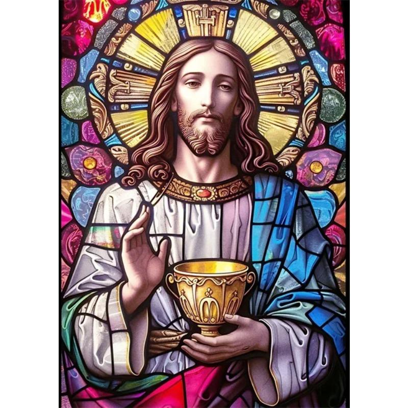 Jesus Christ Stained Glass Posters Canvas Prints Art Mosaic Jesus Religion Portrait Abstract Pop Wall Art Picture for Home De