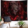 Viking Wolf Tapestry, Norse Mythology Runes Ancient Red Tapestries, Meditation Medieval Mystery Animals Ancient Art Tapestry for