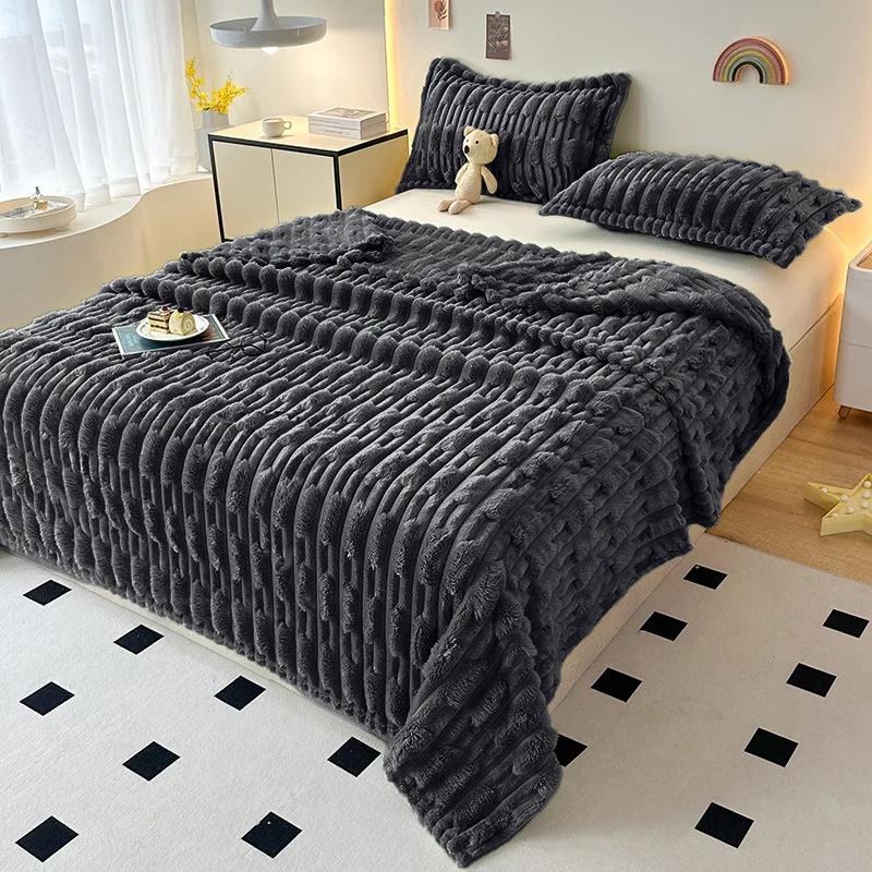 

Modern And Simple Rabbit Fur Blanket Four Season Universal Solid Color Thickened Multifunctional Office Air Conditioning Blanket 120x100cm 1pcs