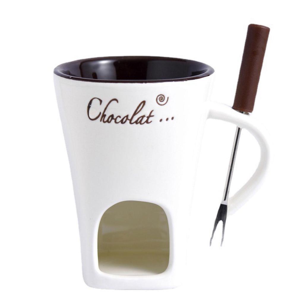 130 ml Schokoladen-Fondue-Tasse mit Gabel zum Kochen von Süßigkeiten, Mahlzeiten und für den Heimgebrauch.