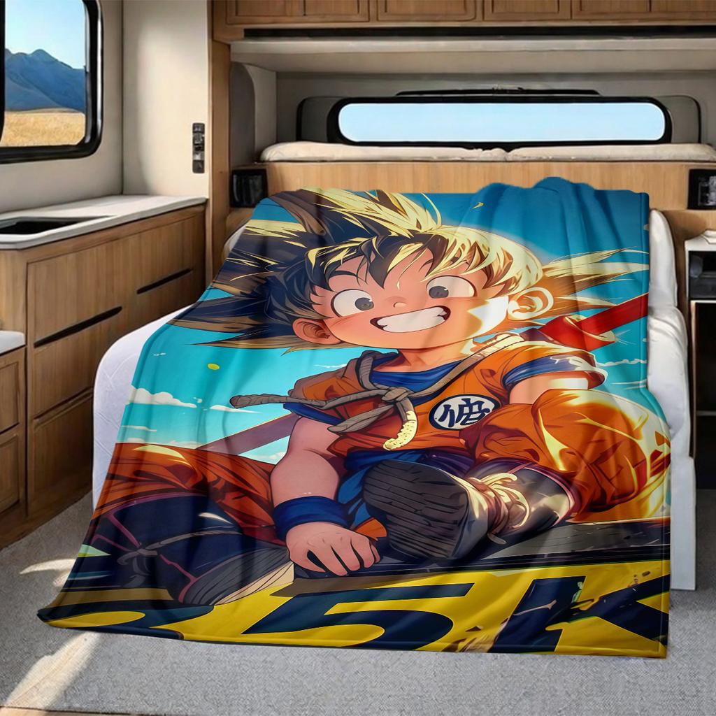 1PC Son Goku  Print Flannel Blanket, High quality All Seasons, Home Decor, Warmth and Comfort, Perfect for Christmas Gifts