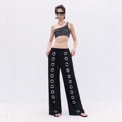 Y2K European and American Trend Iron Ring Nail Bead Loose Straight Leg Wide Leg Pants
