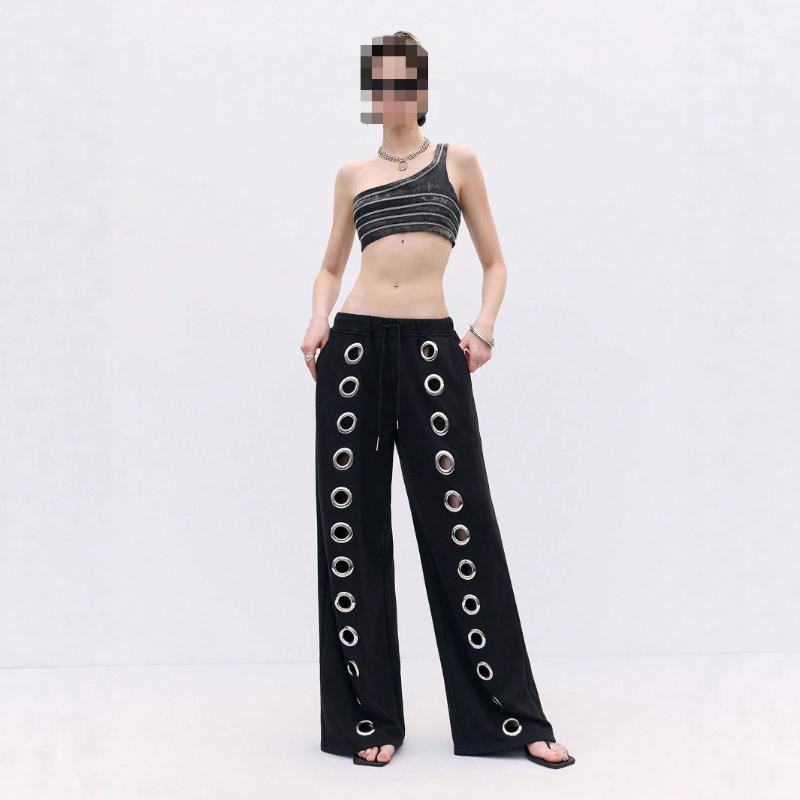 Y2K European and American trend iron ring nail bead loose straight leg wide leg pants