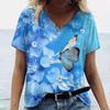 Summer Fashion Butterfly Flower T-Shirts 3D Print Women Short Sleeve V-Neck T Shirt Casual Top Y2k Harajuku Tees Female Clothing