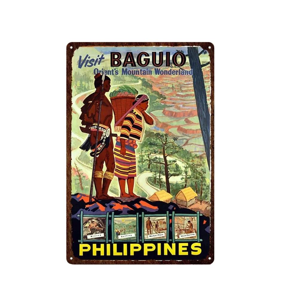 Aloha Philippines Brooklyn Vatican Bangkok Metal Plate Painting Iron Tin Sign Wall Art Picture For Garden Living Room Home Decor