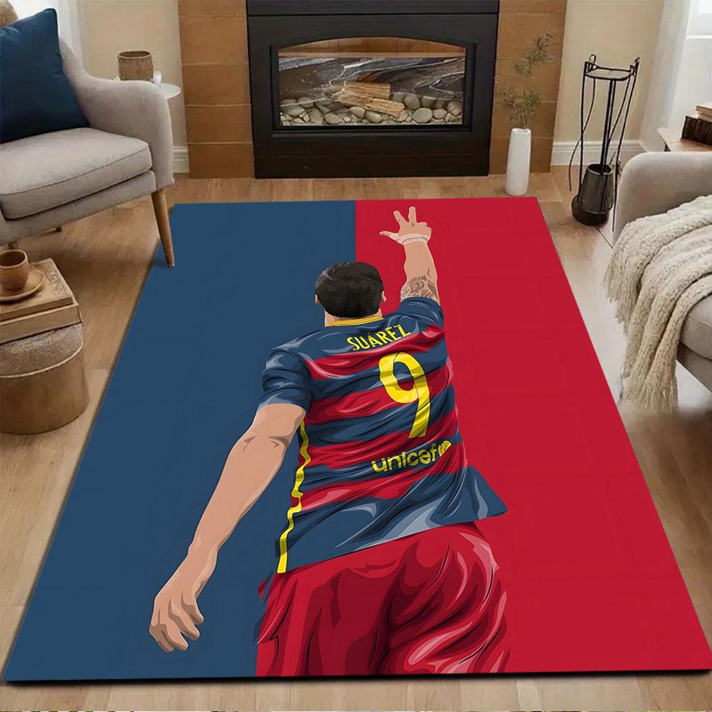 "Soccer Player with Number 9" Patterned carpet, non slip mat suitable for living room and bedroom sofas
