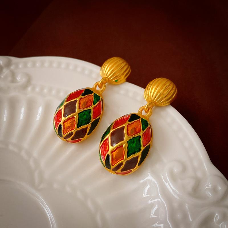 Medieval vintage earrings, court style niche high-end stud earrings Internet celebrity retro earrings jewelry women