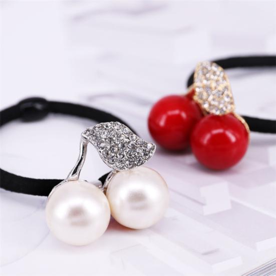 Shiny Rhinestone Leaf Cherry Elastic Hair Rubber Band Girl Ponytail Holder Rope