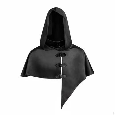 Hooded Cloak Suede-Like Cape with Buckles Asymmetric for Cosplayers,