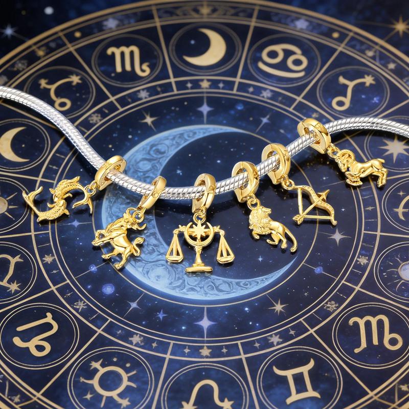 Original 925 Sterling Silver Charms Golden 12 Constellation Openable Pendant Fit Original Bracelet For Women DIY Jewelry Gift