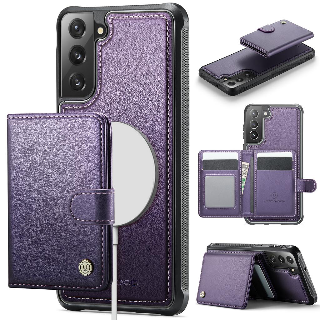 For Samsung Galaxy S22 5G Case JEEHOOD J09 RFID Blocking Card Holder Leather Back Phone Cover Magnetic Case