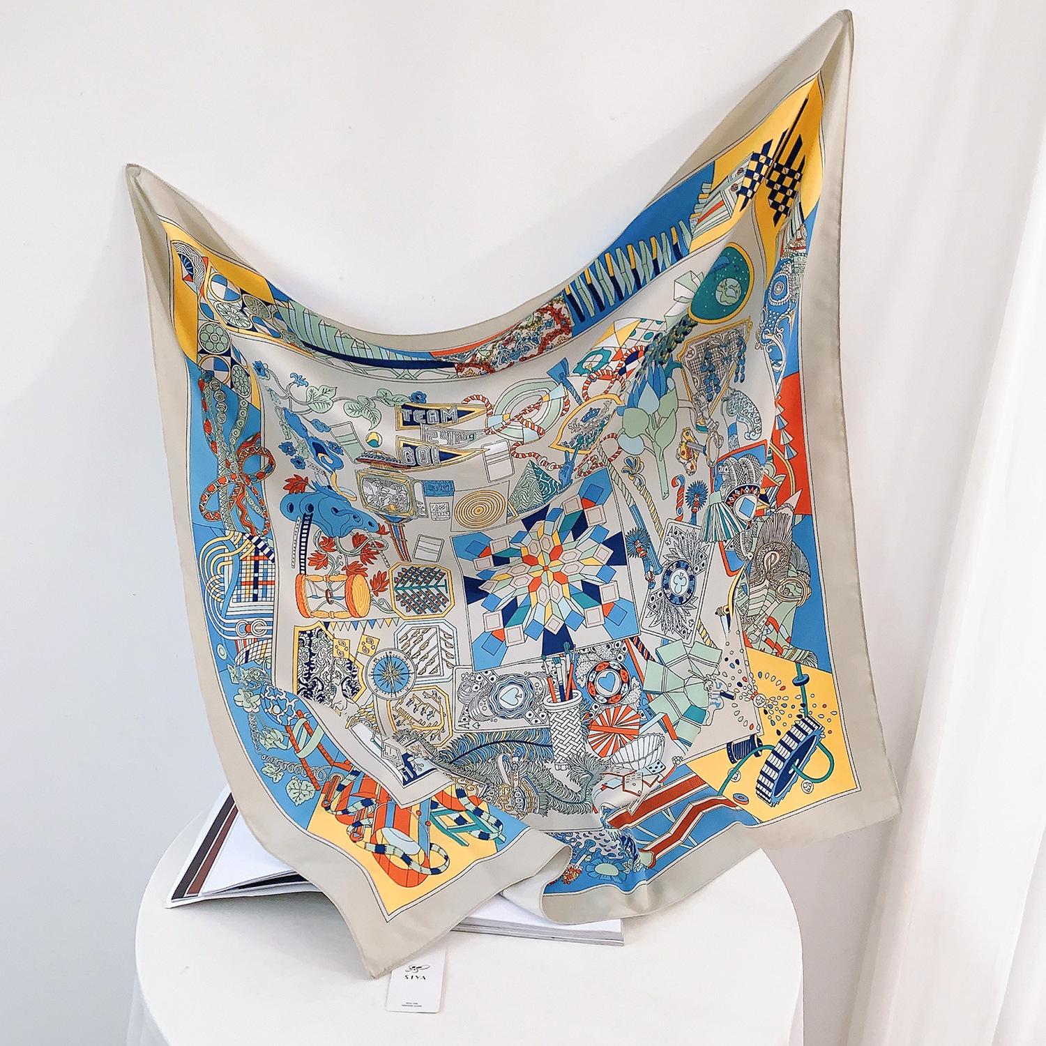 

90 см квадратный большой квадратный шарф Four Seasons, роскошная декоративная рубашка, профессиональный платок, повязка на голову, солнцезащитный платок 90*90cm