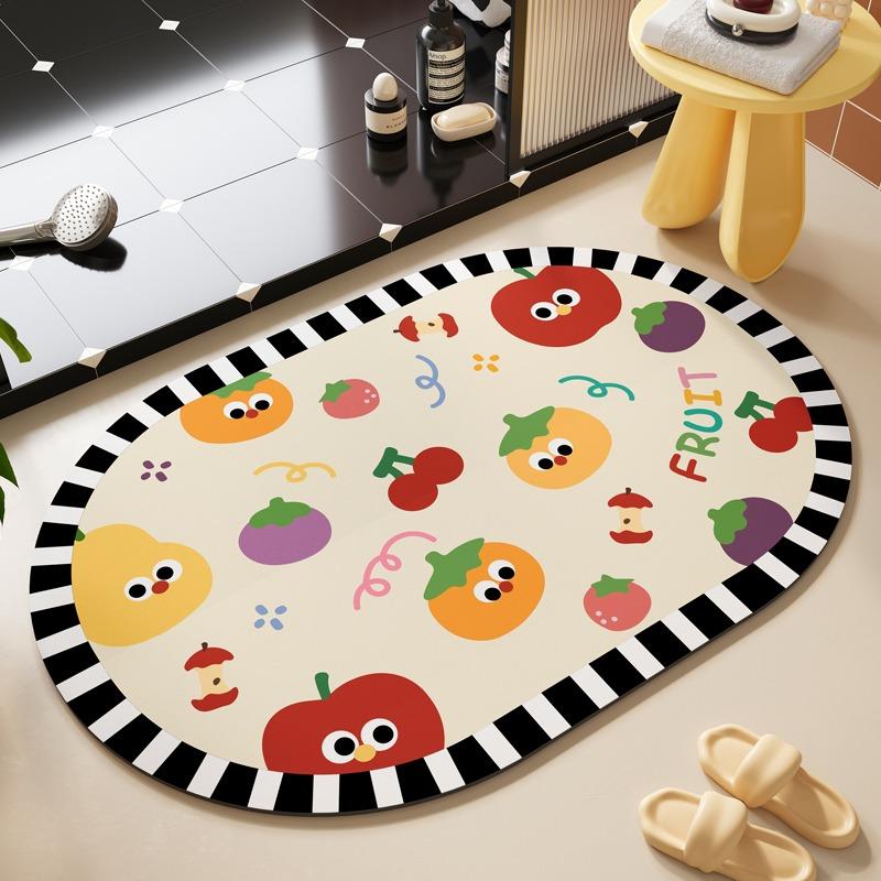 Bathroom Mat Cartoon Dog Cute Style Rug Absorbent Quick-drying Floor Mats Toilet Diatom Mud Non-slip Carpet Oval Decorative Rugs