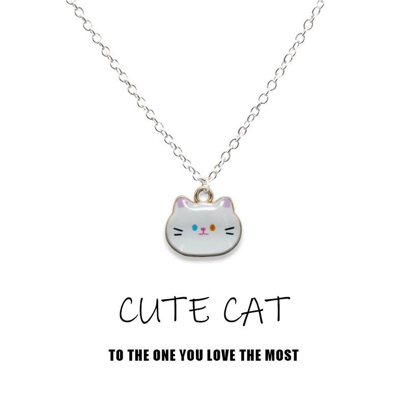 New Trendy Cute Enamel Cat Pendant Necklace For Women Exquisite Cartoon Kitten Metal Chain Choker Party Friendship Jewelry Gifts