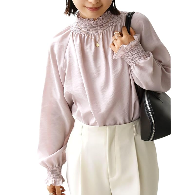 

[Ships Ladies] SHIPS for women blouse addition Machine washable shirring neck long sleeve ladies 311150629 pink ONE SIZE