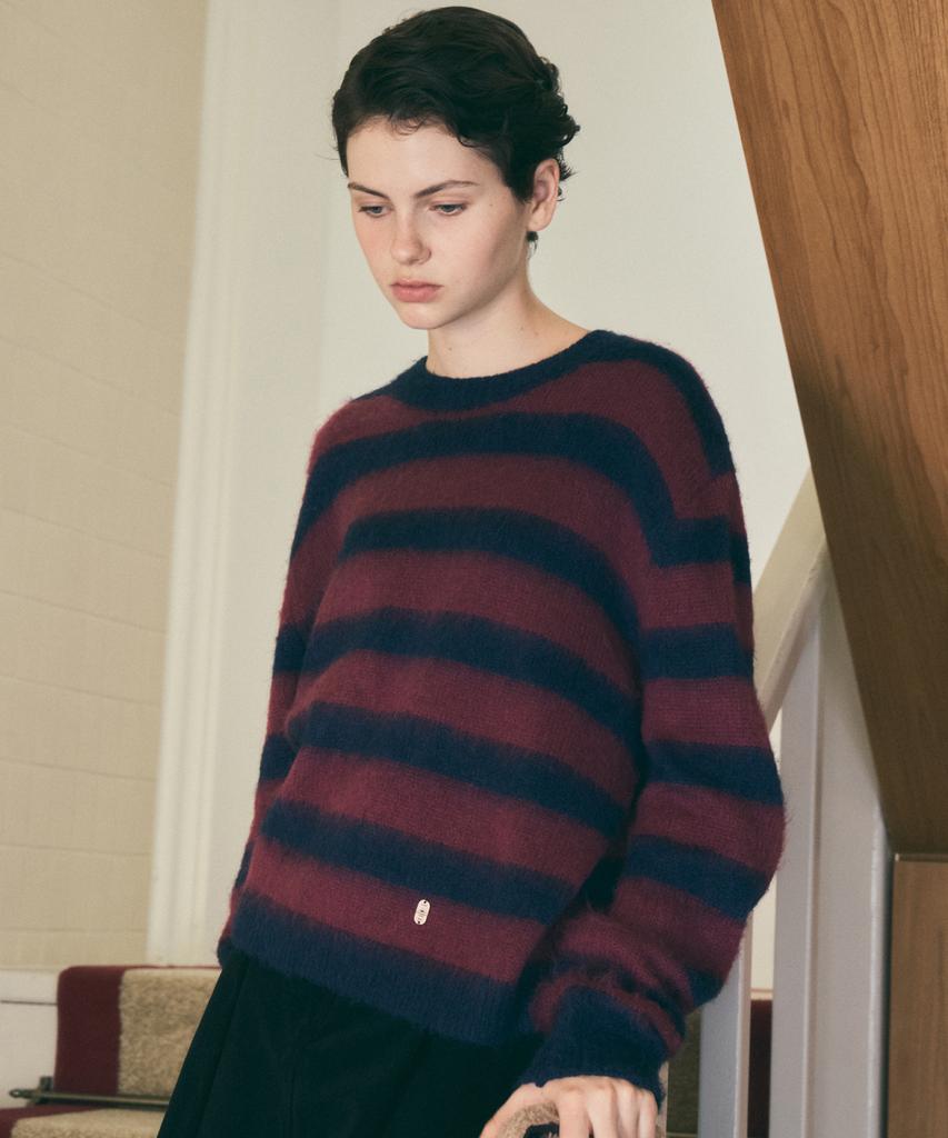Wednesday Oasis For Woman British Hairy Wool Stripe Knit_Dark Purple(Wc25-Kn70)