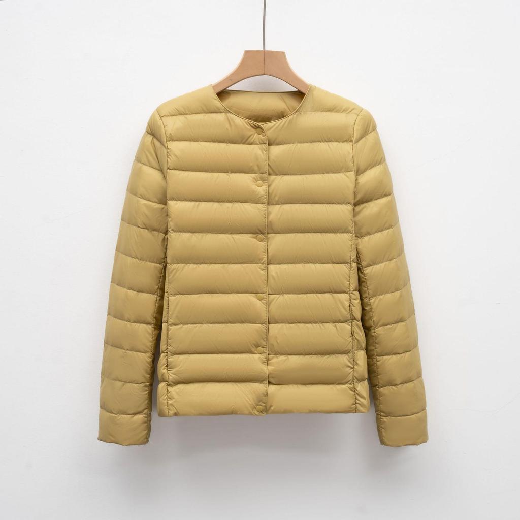 Luz de Inverno Jaqueta Simples Quente de Outono e Inverno Feminina de Gola Redonda Curta