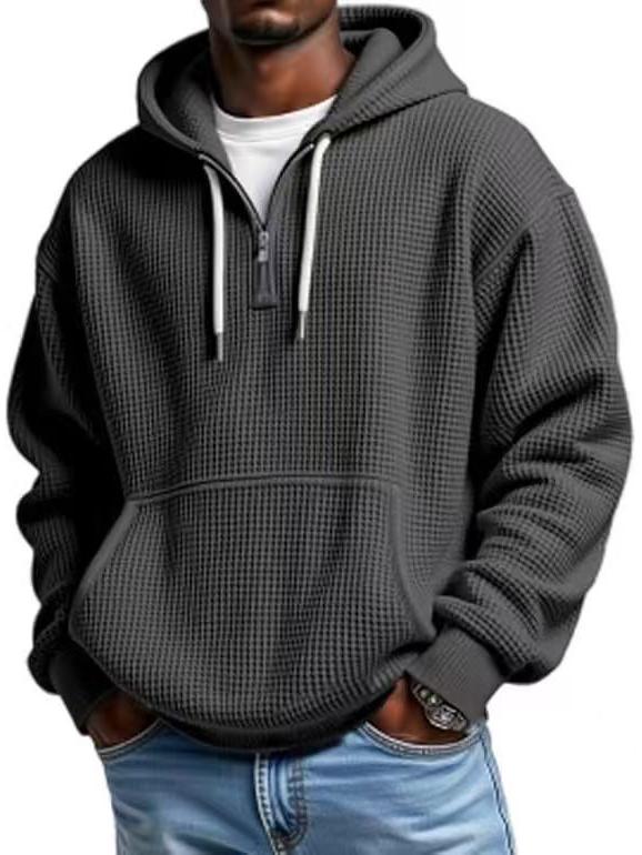2025 Spring/Autumn Men's Half-Zip Hooded Solid Sweatshirt - Custom Logo Option, Long Sleeve, Casual Style.