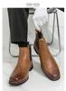 Men's Embroidered Leather Chelsea Cowboy Boots, Retro British Style, High-Top Slip-On, Short Winter Boots