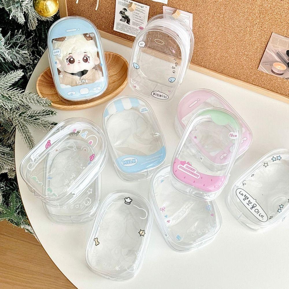 New Cute 13cm Plush Doll Out Bag PVC Transparent Storage Case Mini Doll Display Box Portable Data Cable Storage Bag
