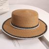 Hat Women's Summer Beach Seaside Travel Straw Hat Pearl Sunscreen Hat Premium Sense UV Protection Sun Hat
