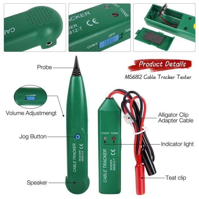 Traceur Cable, MS6812 Détecteur de Cable électrique, Traceur de Câble Portable,Testeur de Câble Téléphonique, Recherche de Ligne