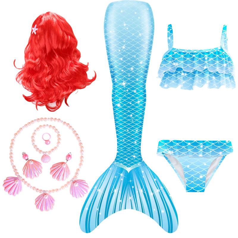 

Дівчата Косплей Хвіст Русалки Бікіні Перука Русалки + Аксесуари зі штучних перлів Плавальний набір Костюм Дитячий купальник Дитячий одяг для вечірки Плаття 140