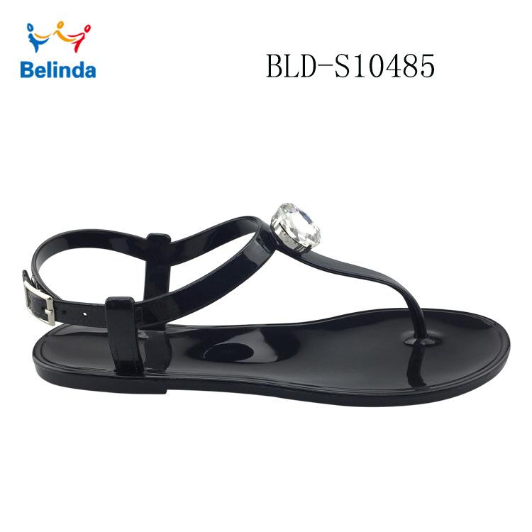 Sandals Pvc Women'S Flat Waterproof Outdoor Shiny Rhinestone Herringbone Sandals