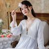 Long Sleeve Mesh Pajamas Women's Spring Court Style Lace Princess Sexy Pajamas V Tie Chest Pad Home Loose Home Clothing Autumn