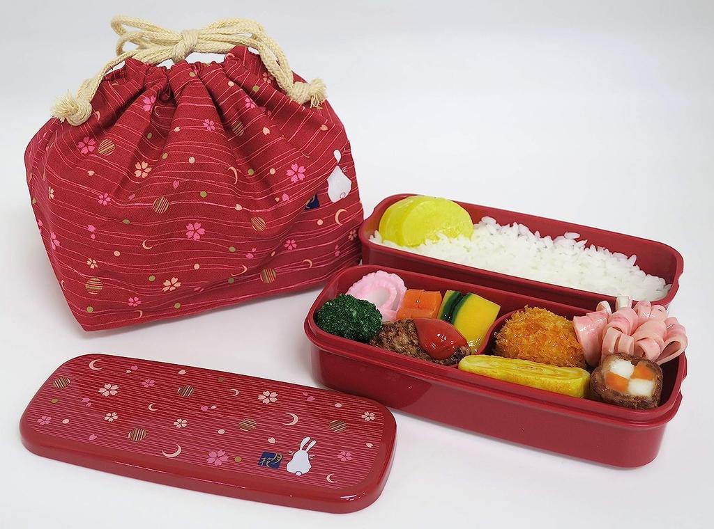 OSK Tsukihana Lunch Box Two Tier Bento Box Drawstring Bag Chopsticks with Dividers 640ml Made In Japan Dishwasher Microwave Safe Easy To Wash Stain