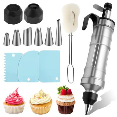 7/13Pcs Pistolet à douille Ensemble de seringues de décoration de dessert avec buses Seringue réutilisable pour décoration de gâteaux à la crème pour pâtisserie Cuisine Fournitures de pâtisserie