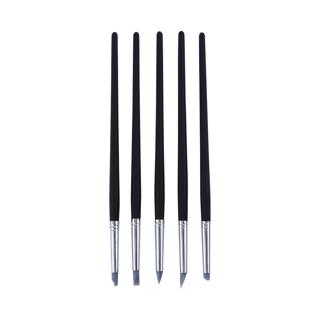 5pcs Flexible Silicone Wax Clay Sculpting Carving Pottery Making Tool Pen With Wood Handles