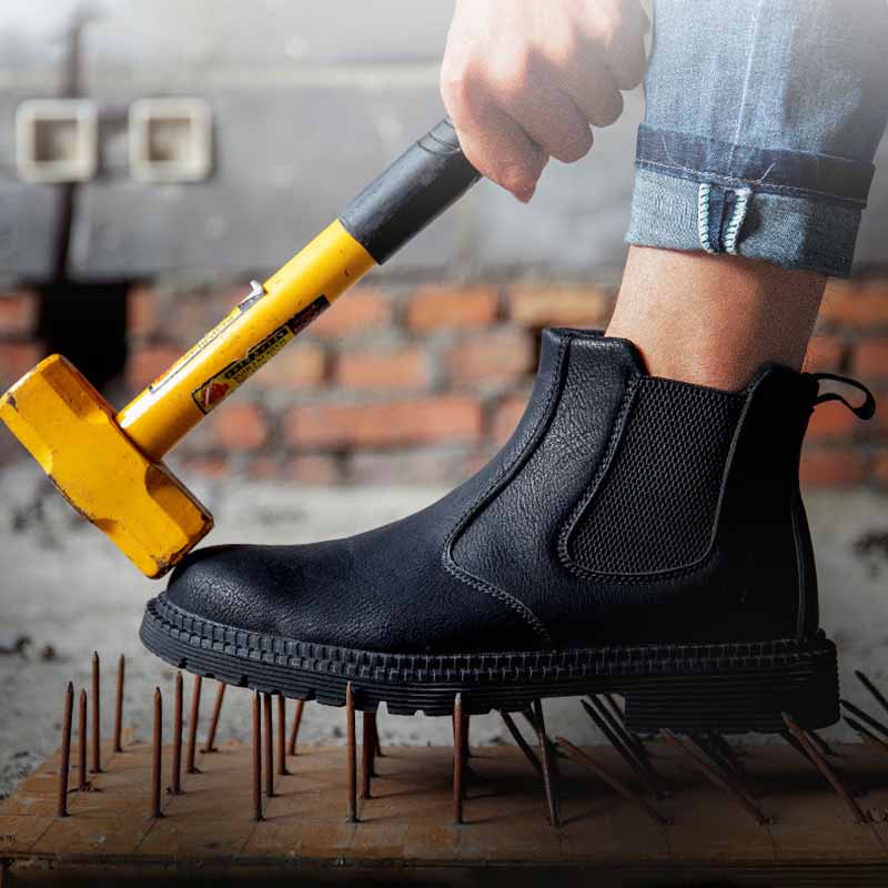 Oulylan Men Cowhide Waterproof Work Boots High-top Puncture-Proof Safety Shoes Steel Toe Anti Smashing Labor Footwear Size 39-48