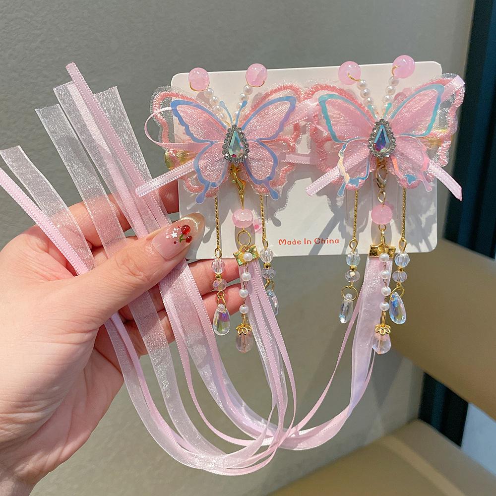 Chinese Style Hanfu Hairpin Set for Girls - Includes Hair Clips, Swaying Tassels, and Butterfly Accessories