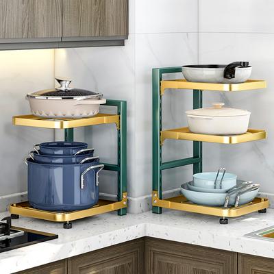 Kitchen Storage Rack Household Multilayer Pot Metal Storage Rack Countertop Frying Pan Rice Cooker Dishes Cutlery Organizer Rack