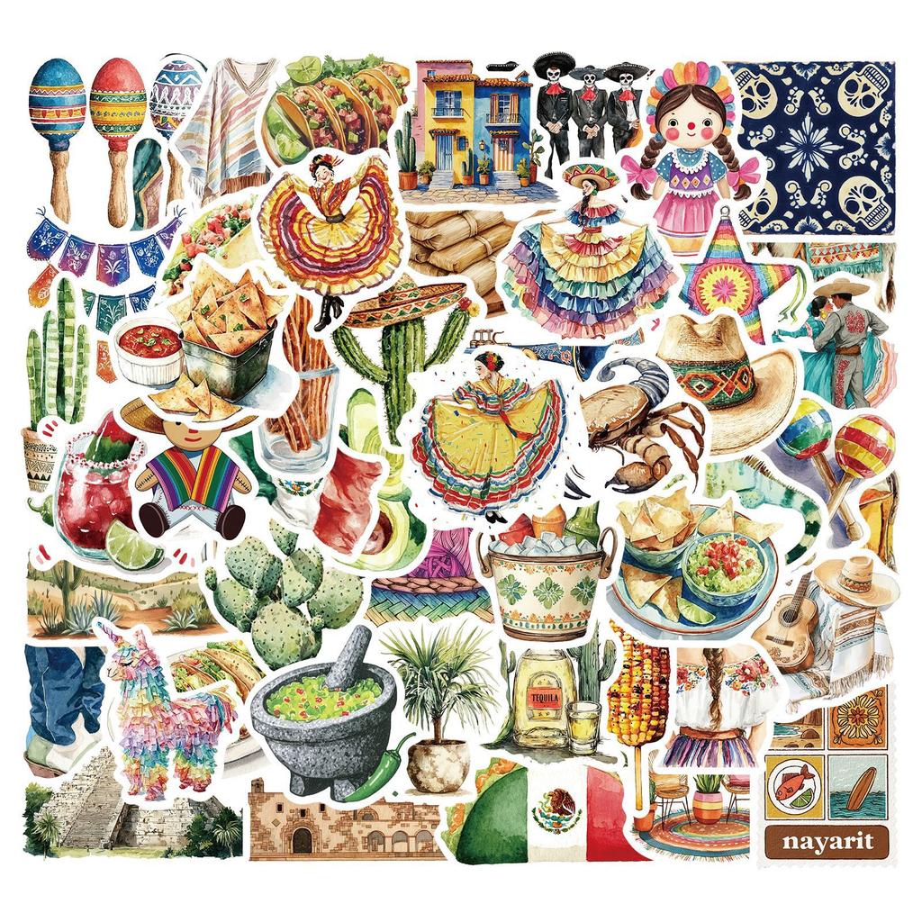 50 Pieces of Aesthetic Stickers, Ethnic Style Waterproof Wall Art for DIY Luggage, Water Cup, Notebook and More.